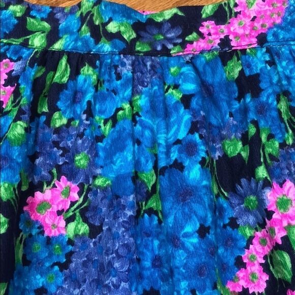 Vintage 60s 70s Handmade Floral Mini Skirt Blue Pink Green High Waist Pleated - Picture 8 of 10